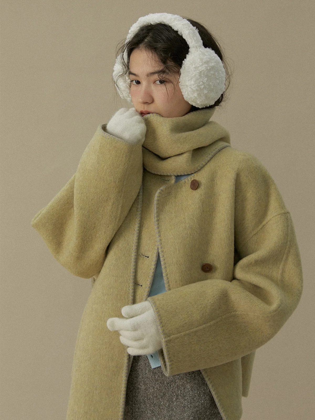 

Двусторонний шерстяной шарф Ele с вышивкой, короткое пальто для женщин, ретро-стиль, для повседневной носки, теплое, мягкое, маленького размера, осеннее