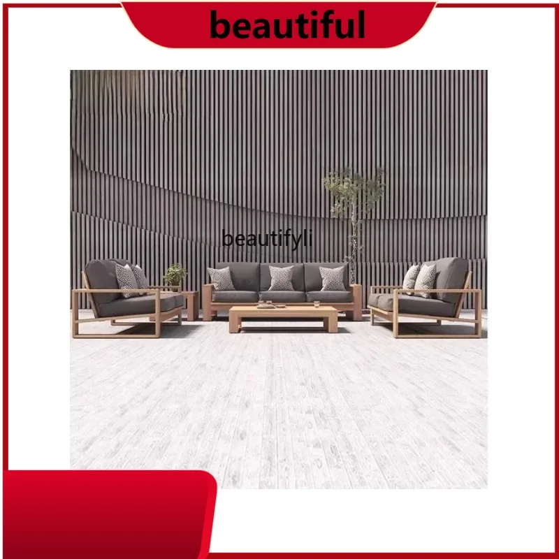 

Nordic Outdoor Leisure Teak Sofa Courtyard Villa Balcony Rattan Chair Outdoor Single Terrace Teak Tea Table CombinationAsmt09 h