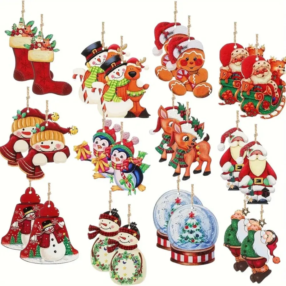 

New Wood Christmas Wooden Hanging Decorations Red Gift Xmas Christmas Party Supplies Home Decor Christmas Ornaments Christmas