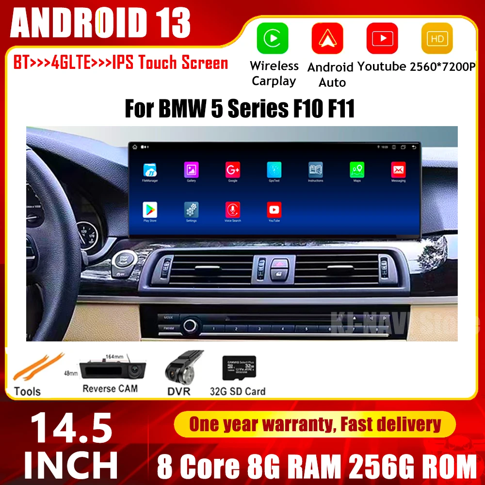 

14.5" Android 13 Car Multimedia Player Radio for BMW 5 F10 F11 F18 2016-2020 Carplay Navigation GPS Bluetooth Speacker ID8 UI