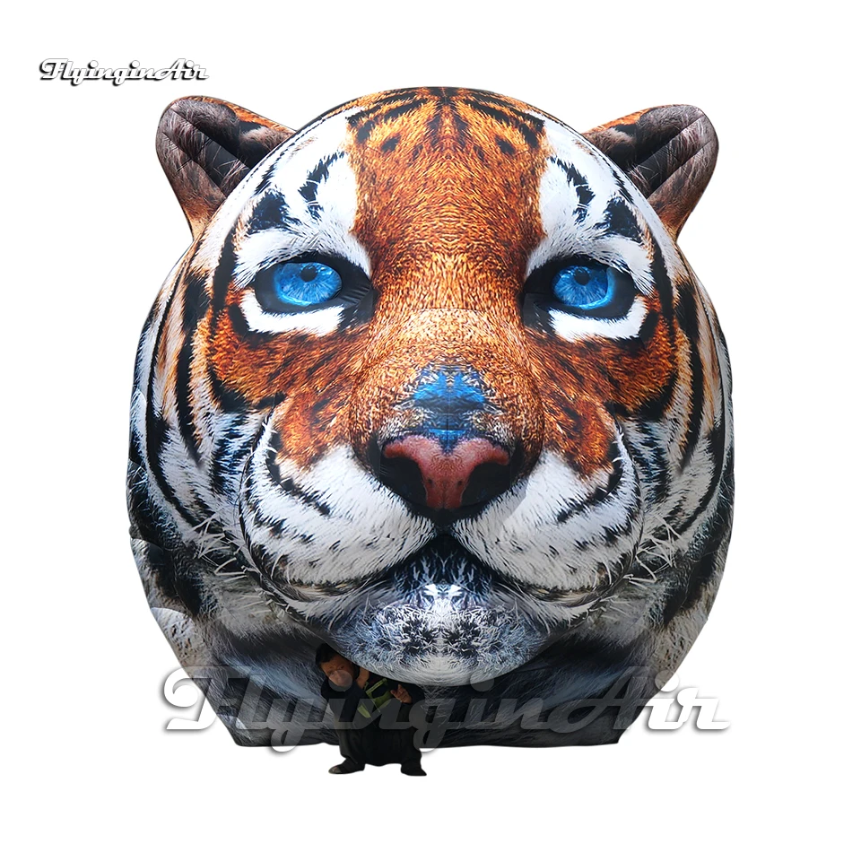 Simulation Large Inflatable Tiger Head Model 5m Height Animal Mascot Balloon For Carnival Party And Wall Decoration