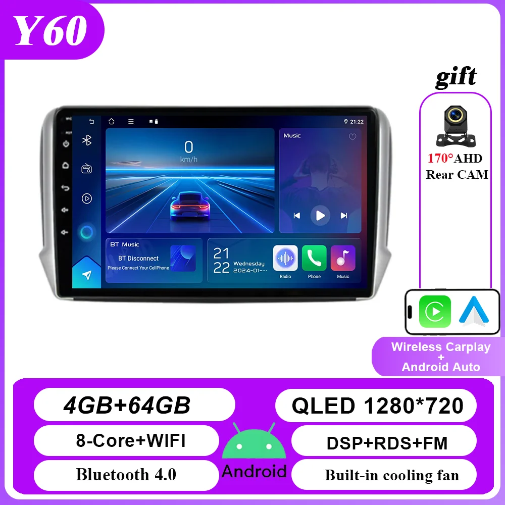 Carplay Android Auto Autoradio Voor Peugeot 2008 208 Serie 2012-2018 Multimidia Video Player QLED Scherm 2din stereo Head Unit