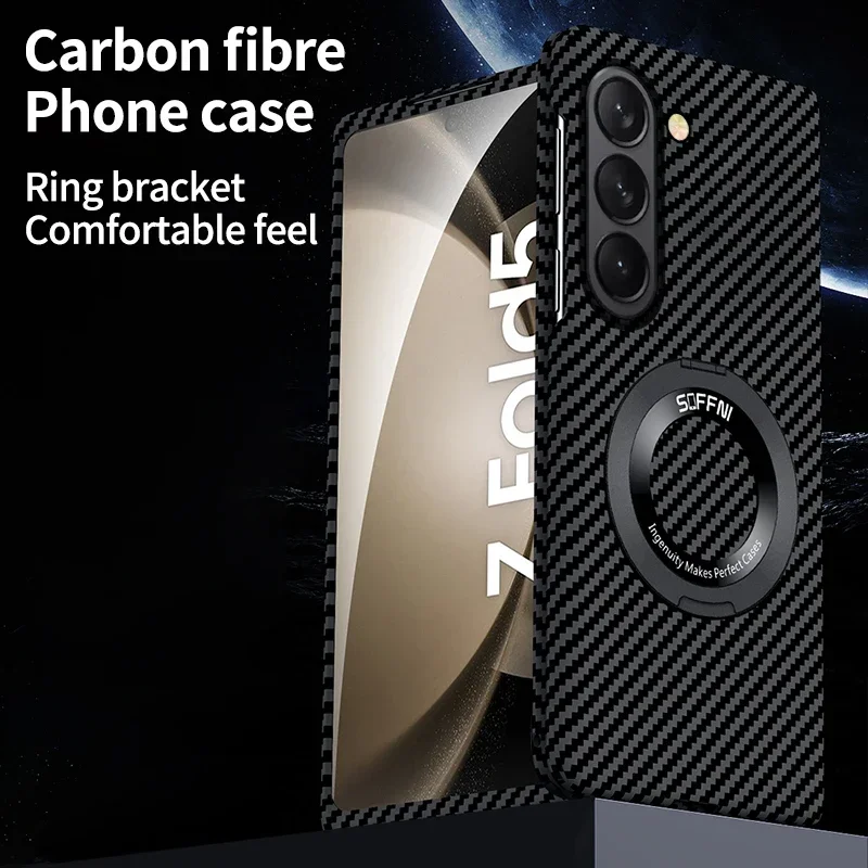 For Samsung Galaxy Z Fold 5 4 3 Magsafe Case Carbon Fiber Wireless Charging Ring Magnetic Ultra Thin Matte Shockproof Hard Cover