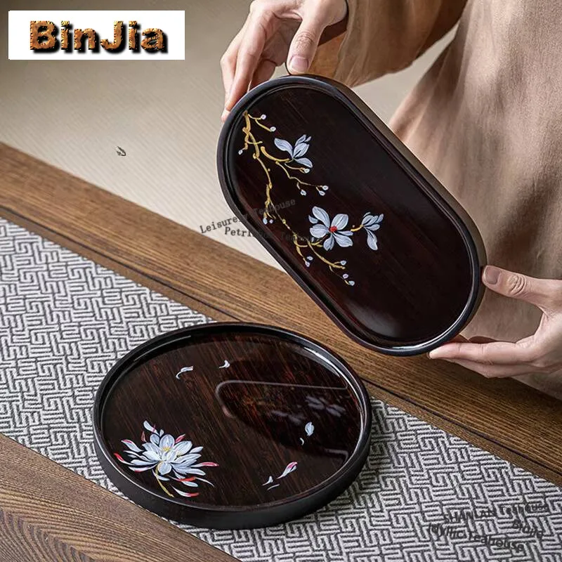 

Chinese Hand-painted Orchid Dry Brewing Table Bamboo Teapot Bearing Holder Household Tea Tray Board Kung Fu Teaset Accessories