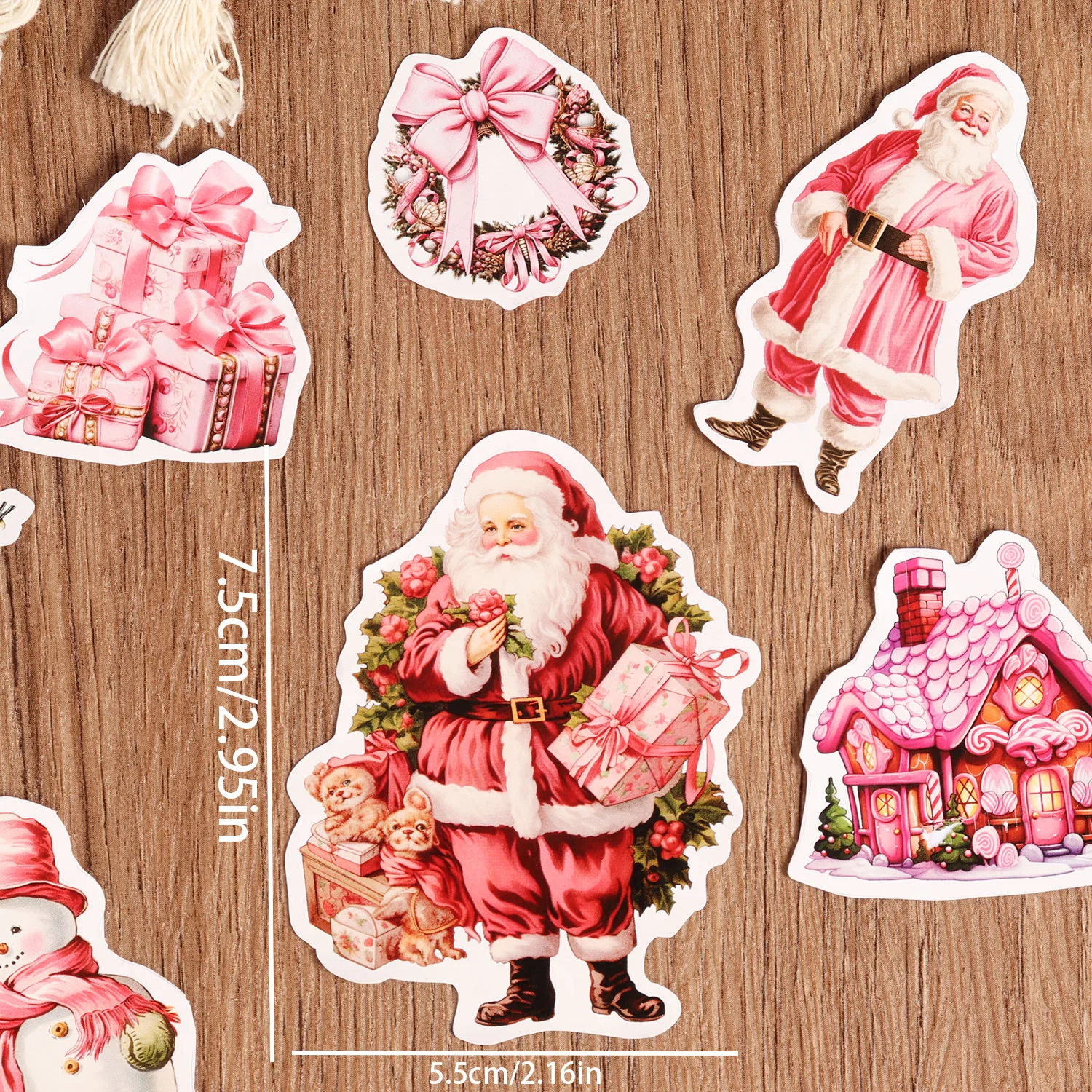 72 Stück rosa selbstklebendes Weihnachts-Scrapbook-Aufkleberpaket, für Scrapbooking-Zubehör, Weihnachtsgeschenk-Dekoration, Clip-Art – Detail 2