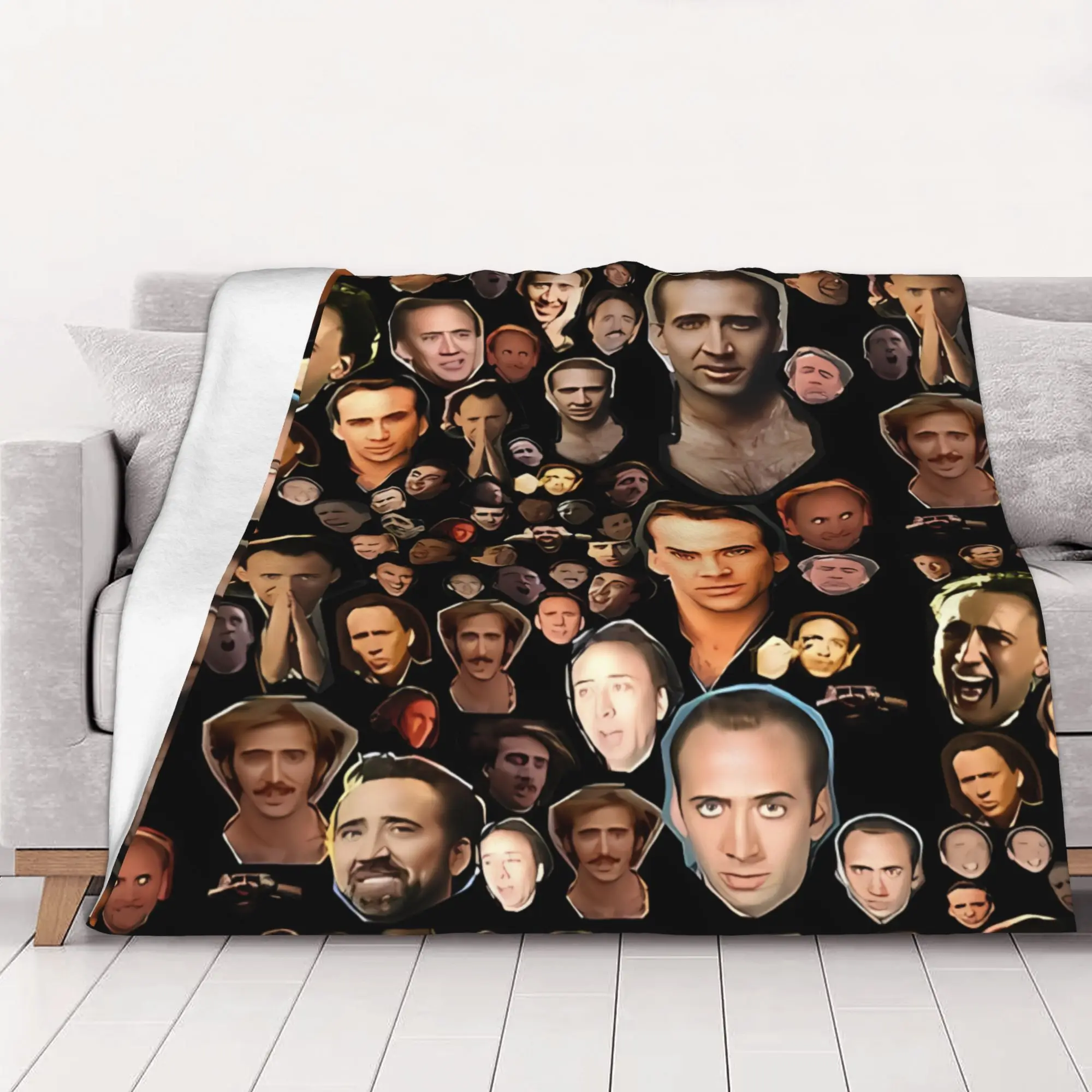 1PC home Cute Room Decor Nicholas Cage Faces Pattern Blanket Throw Blanket nicolas cage Novelty Warm Blanket All Season