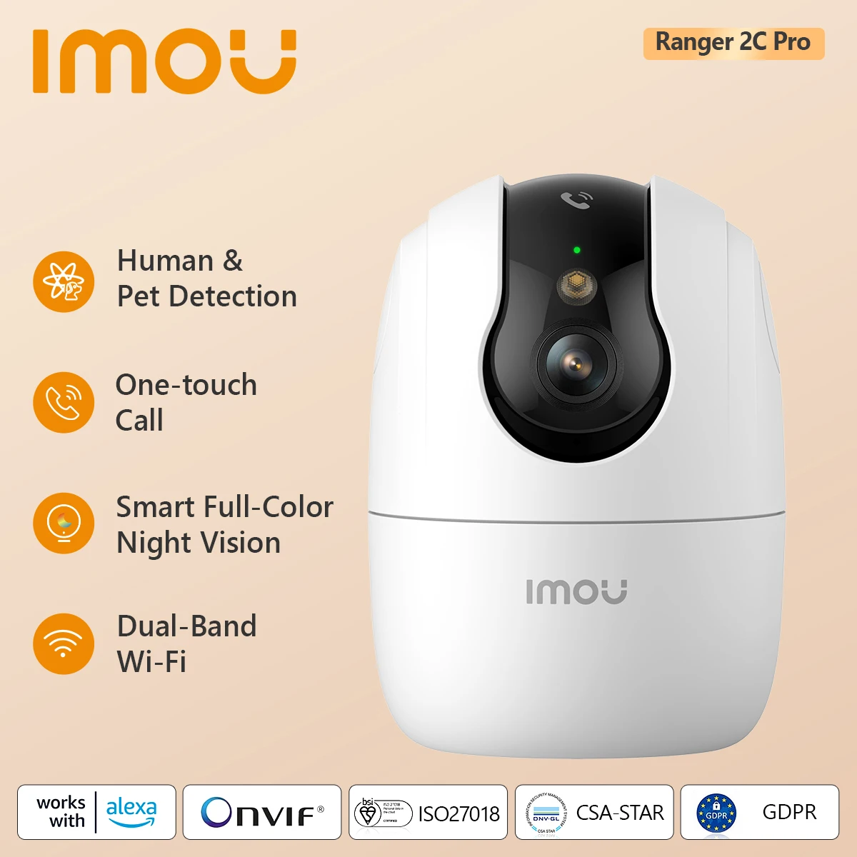 كاميرا IMOU Ranger 2C Pro 5MP Wifi مراقبة أمنية ثنائية الاتجاه 360 °   تغطية كشف الحيوانات الأليفة البشرية كاميرا اتصال بلمسة واحدة