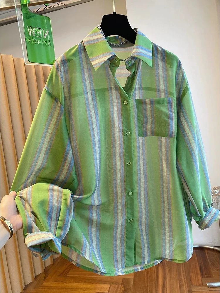

2025 New Summer Women's Shirt Commuter Striped Loose Shirt Top