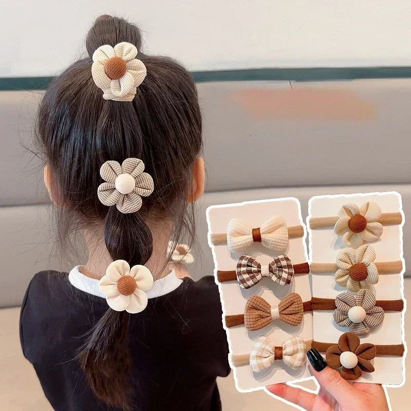 4/6pcs Korean Coffee Support Elastic Hair Bands Children Hair Rope Ties Headwear Girls Kids Hair Accessorie Hot