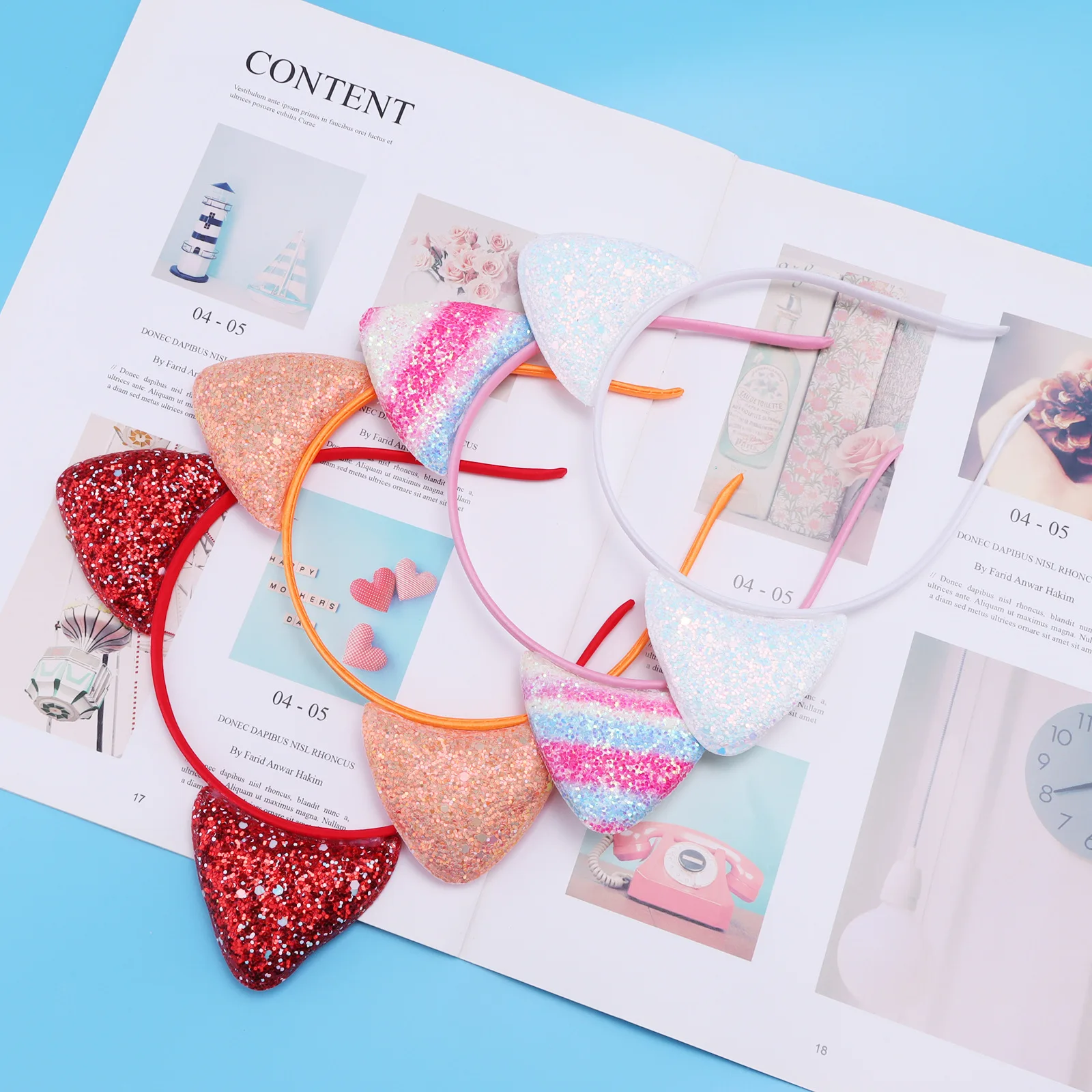 Diadema con orejas de gato para niñas y mujeres, diademas con purpurina, accesorios para el cabello con orejas bonitas, diademas con orejas de gato, aros para el cabello Multicolor