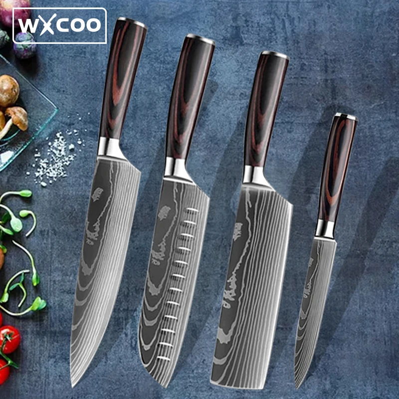 Kitchen Knife Set Japanese Chef Knife High Carbon Stainless Steel Sharp Professional Cooking Knives Set for Kitchen Wood Handle