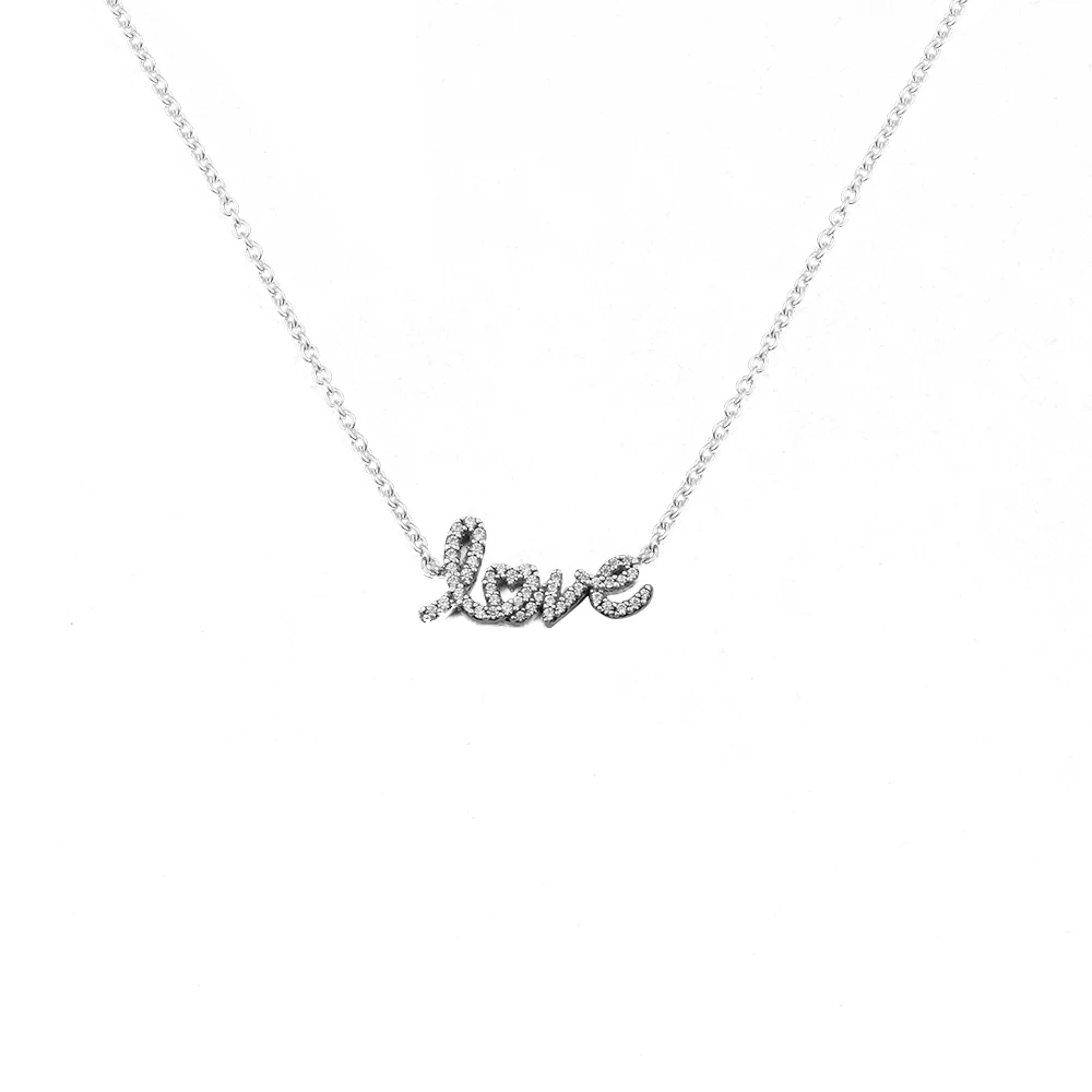 Sparkling Handwritten Love Collier 2024 Mother's Day Sterling Silver Jewelry New Woman Fashion Jewelry Crystals Fashion DIY