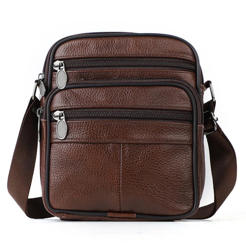 

Vintage Style Men's Crossbody Shoulder Bag Multi Compartment for Daily Use Genuine Cowhide Leather Zipped Pockets Travel Wallets