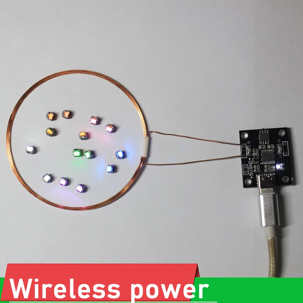 Bezprzewodowy nadajnik zasilania typu c 5 V cewka indukcyjna bezprzewodowe ładowanie z lampą LED odbiornik LED Diy statek Model samochodu