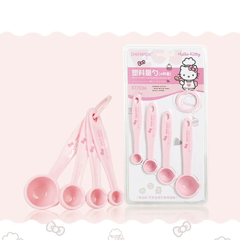 4pcs Sanrio Kawaii Hello Kitty Double Scale Spoon Anime Cartoon Cute Fashion Exquisite Kitchen Baking Tool Gram Measuring Spoons