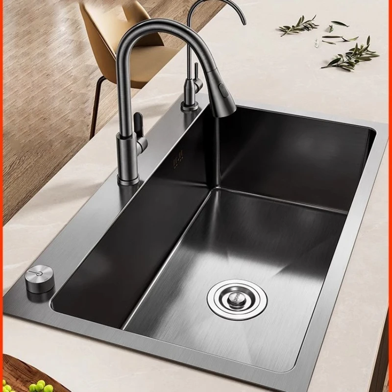 야채 세척대 대형 싱글 싱크대 주방 가정용 304 스테인리스 스틸 상판 및 하부 세척대 식기세척기 나노 수제