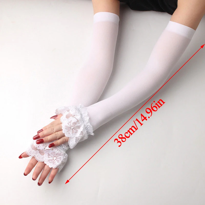 Women Summer Ice Sleeves Sunscreen Lace Three Color Elastic Arm Covers Mittens Long Fingerless Arm Sleeve Wrist Fake Sleeves