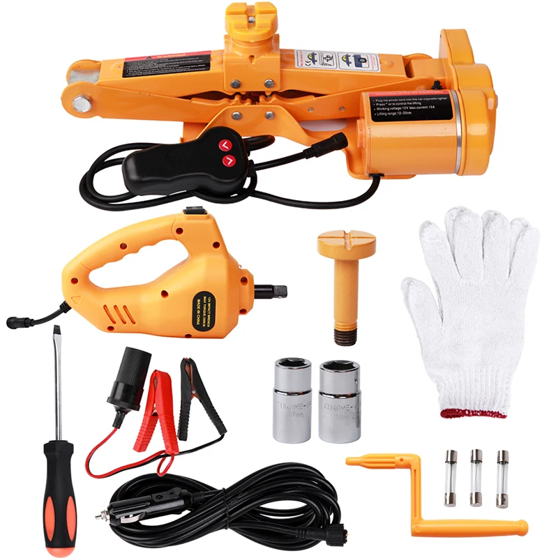 12V Car Electric Jack With Electric Wrench Tire Change Tool 3T Lift Height 120-420mm Portable Auto Repair Tool