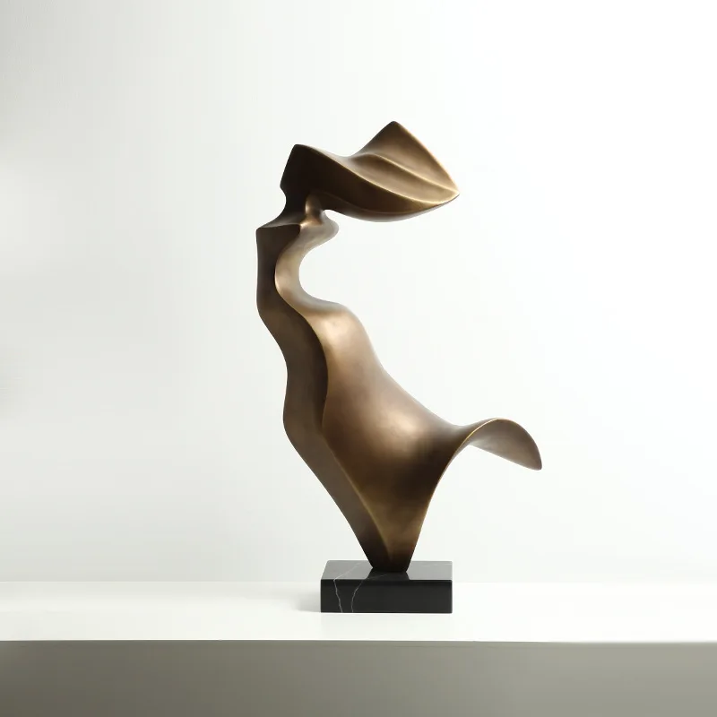 Minimalist Antique Bronze Resin Sculpture, Flying Figure Art Piece for Reception Center, Hotel, Entryway & Tabletop Decor