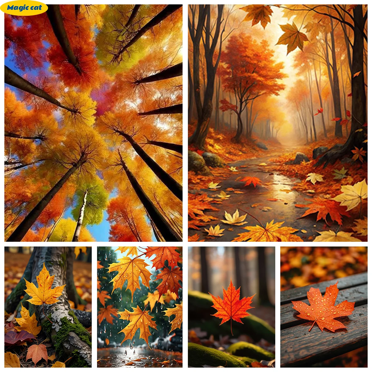 

Autumn scenery 5D diamond art painting beautiful maple leaves forest diamond embroidery mosaic wall decoration handicraft