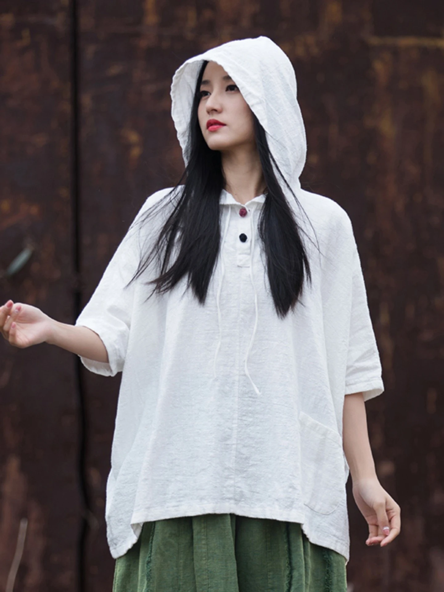 Women's Cotton Linen Short Sleeve Hat T-Shirt Sun Protection Clothing Design Sensation Half Sleeve T-Shirt Chinese Style Spri...