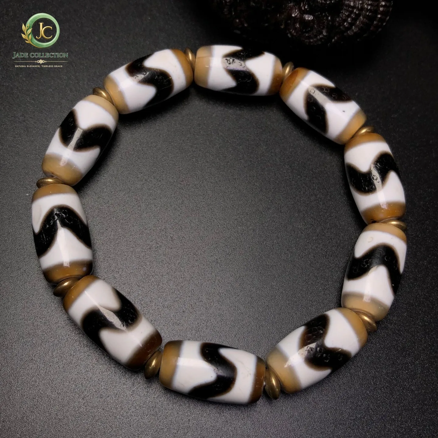 Rare Tibetan Buddhism Agate Tiger Tooth Dzi Bead Amulet Bracelet G1263