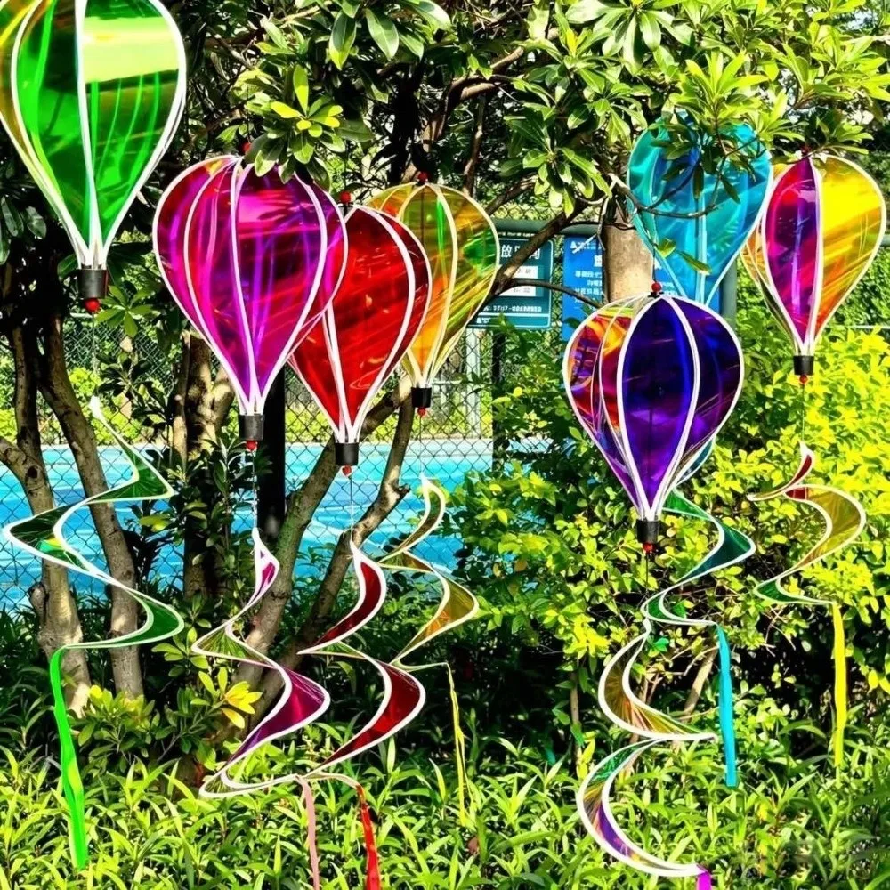 Plastic Hot Air Balloon Spinner 40cm Balloon Rainbow Colors Color-changing Film Wind Spinners Multistyles