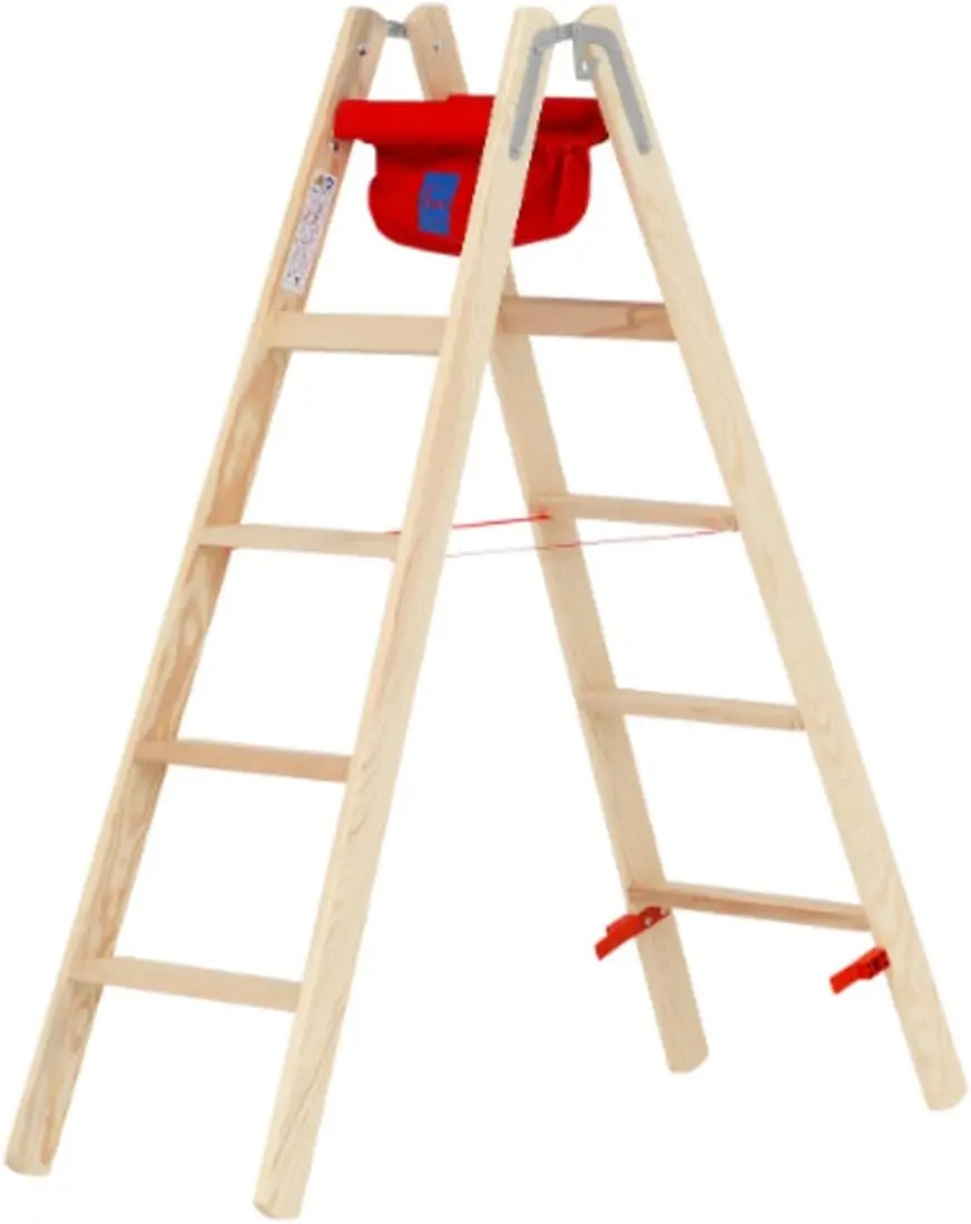 Holz-Stufenleiter 71499, beidseitig begehbar, 2x5 Stufen, Arbeitshöhe 2,85 m