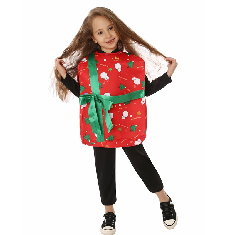 Costumes de boîte-cadeau de Noël pour enfants, combinaison de cosplay amusante pour enfants, habillage de fête de Noël, vêtements de nouveauté pour garçons et filles