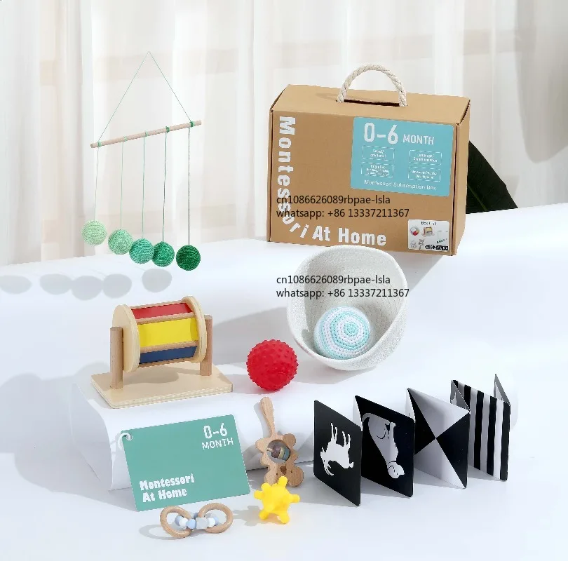 LeaderJoy Caixa Montessori para Bebês 0-6m Brinquedos Educativos Mensais para o Desenvolvimento do Recém-Nascido Habilidades Sensoriais e Motoras Pres