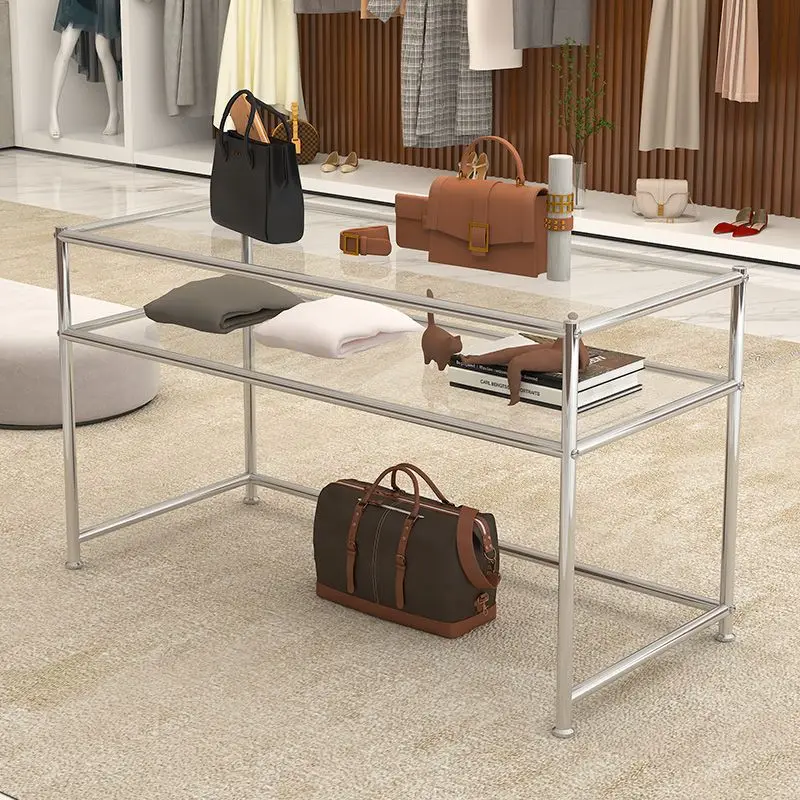 Clothing store stainless steel glass water table promotion table, high-end computer desk, special sale promotion