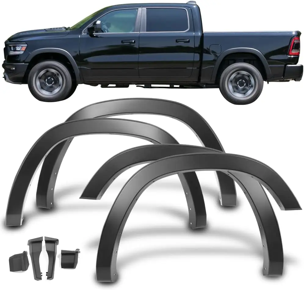 Factory Style Fender Flares Mud Guards For 2019-2024 Dodge Ram 1500 Smooth Matte Black Wheel Arch Molding Trim 4Pcs Car Exterior