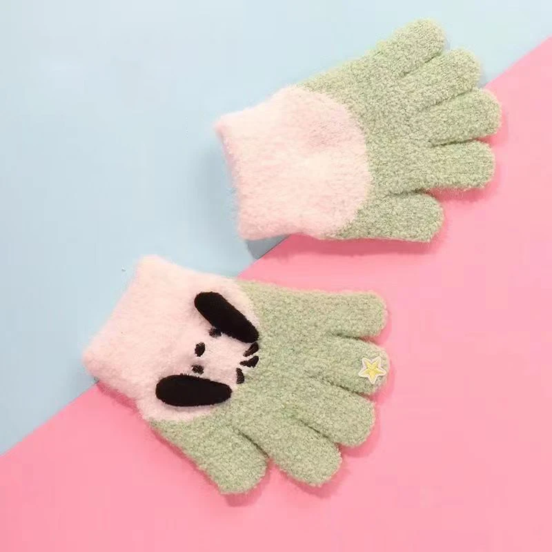 Kawaii Sanrio Plush Gloves Hellokitty Kuromi Mymelody Pochacco Cartoon Five Finger Gloves Autumn Winter Knitted Warm Gloves