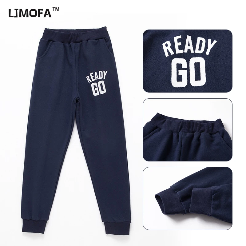 LJMOFA Children Versatile Casual Pants Boys Elastic Waist Loose Waist Versatile Pants For Teenagers Students Cotton Pants D316