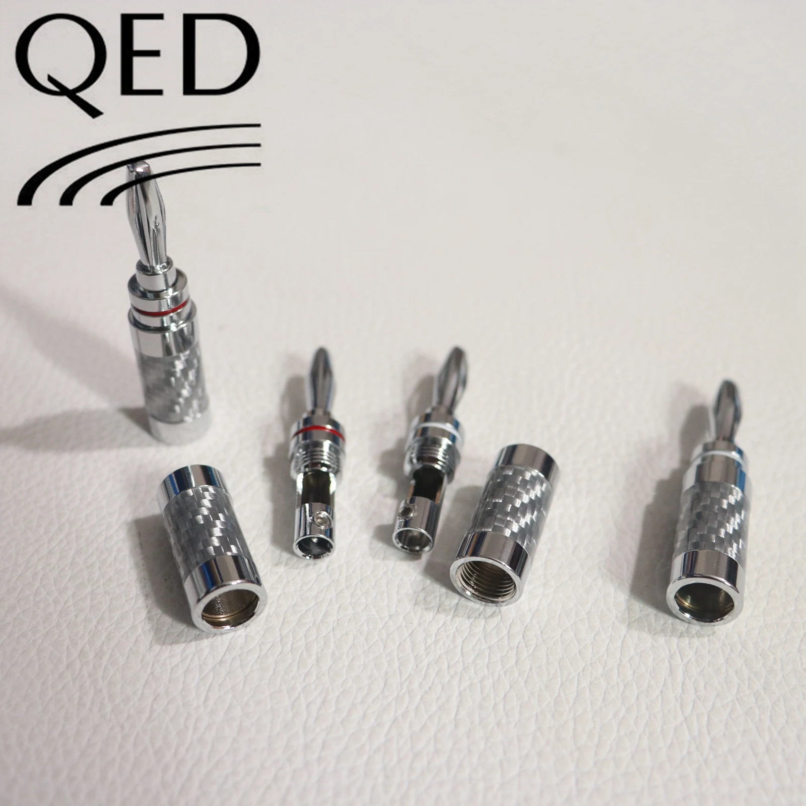 حقيقي QED الموز التوصيل غير المغناطيسي لا لحام الفضة ألياف الكربون الروديوم مطلي موصل HIFI مكبر صوت كابل محطة #6