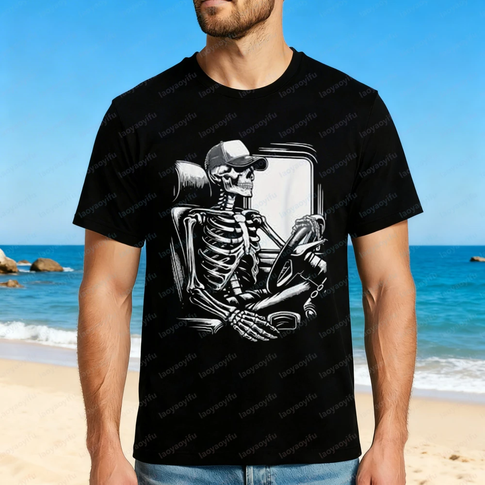 Cooles Skelett-LKW-Fahrer Grafik-T-Shirt Vintage Klassische Mode Streetwear T-Shirt Harajuku Herrenkleidung Rock Punk Camisetas