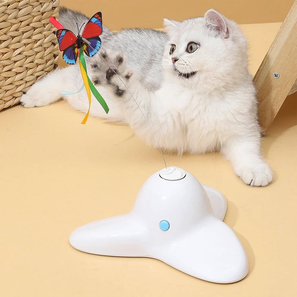 Electric Rotary Toy Funny Cat Stick Kitten Interactive Play Toys Automatic Orbit Whirligig Flying Butterfly Cat Hunting Training