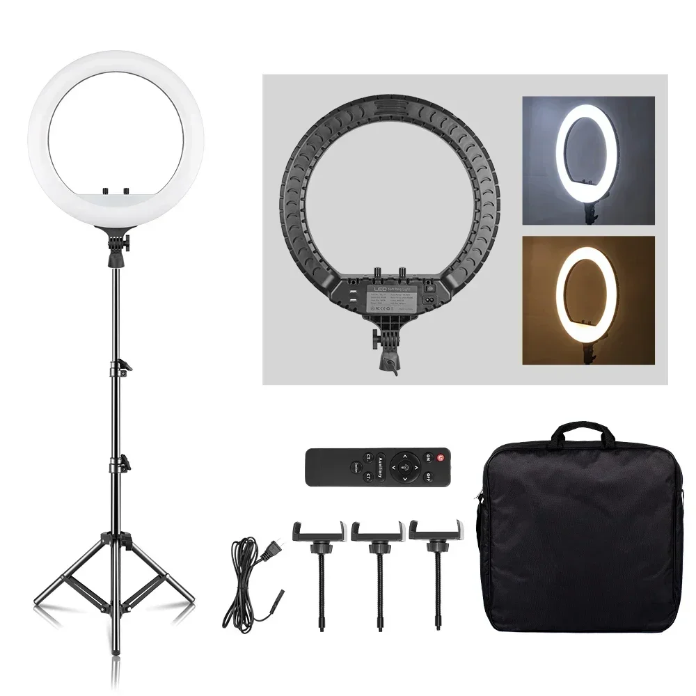 Anneau lumineux SH 45 cm (18 pouces) avec trépied, charge USB, lampe LED pour selfie, lumière photo réglable pour studio photo