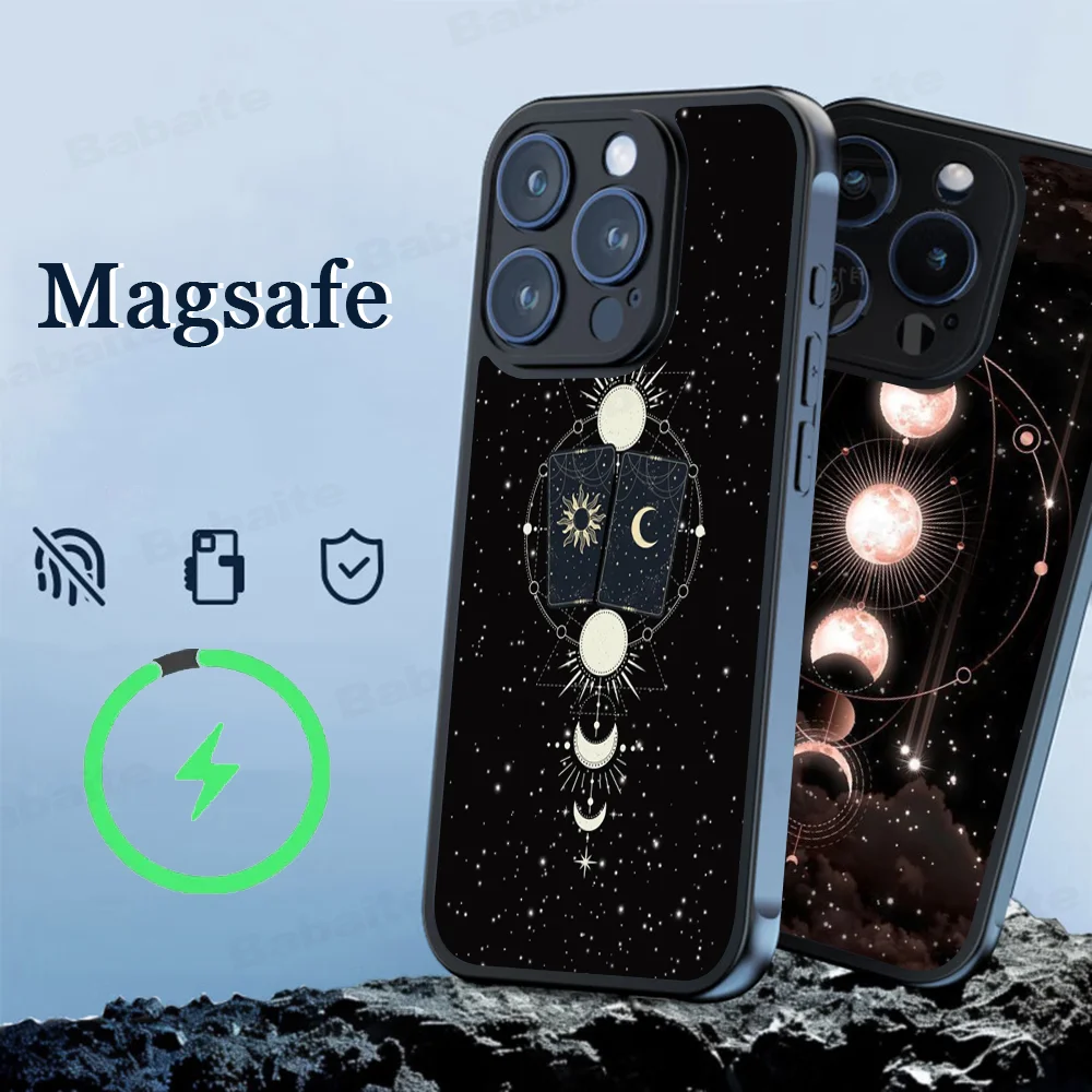 Suns Moons Clouds Astrological Phone Case Magesafe Magnetic Wireless Charge Case For IPhone 16 11 12 13 14 15 Pro Max Plus Mini