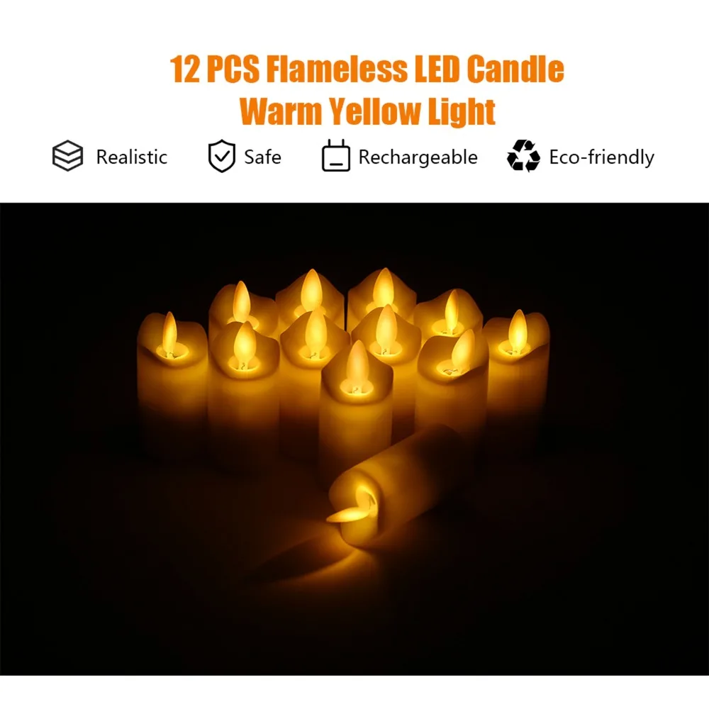 Warm Yellow Lighting LED Candles With Base Flame Effect Electric Candle Battery Operated Remote Control Artificial Candle