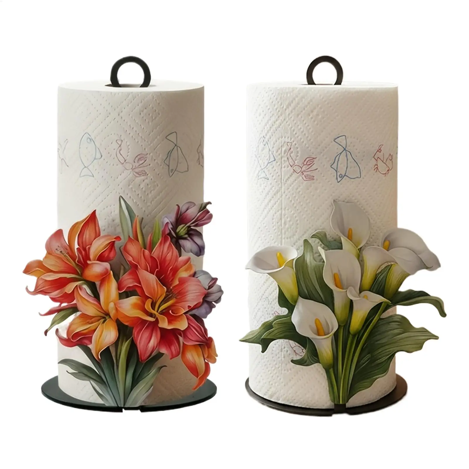Paper Towel Holder Counter Tissue Roll Storage Rack Kitchen Paper Towel Holder with 2D Flower Pattern for Home Apartment Sink