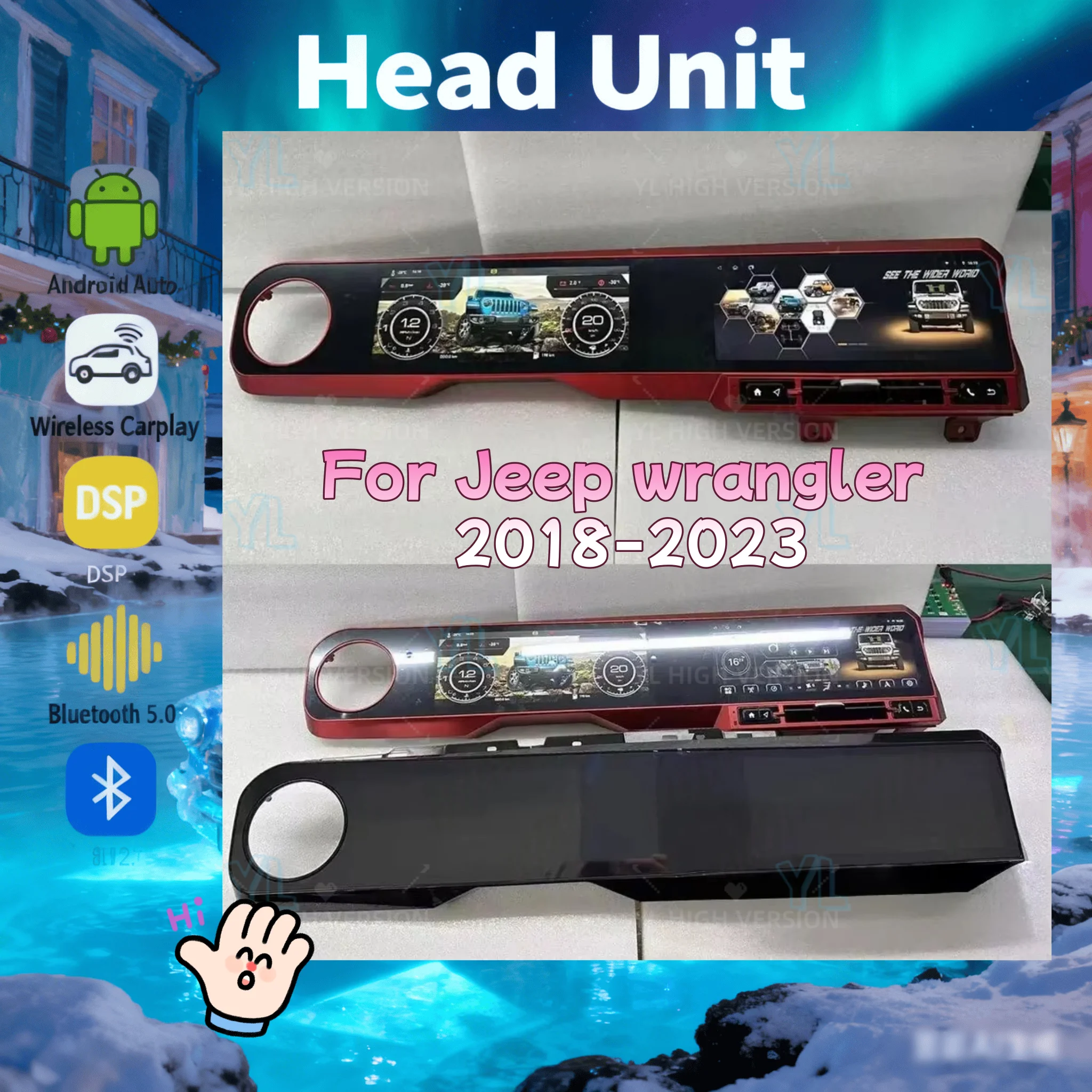 

W CarPlay Android Auto Car Radio GPS Navi For Jeep Wrangler JL 2018-2023 RHD LHD Gladiator Dual Screen Digital Cluster Dashboard