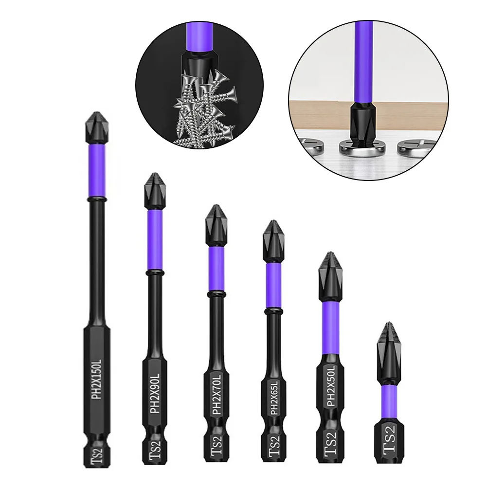 

Magnetic 6pcs Anti-shock Batch Head High Hardness Non-Slip Impact Bit Cross Screwdriver 25/50/65/70/90/150mm Ph2 Screwdriver Set