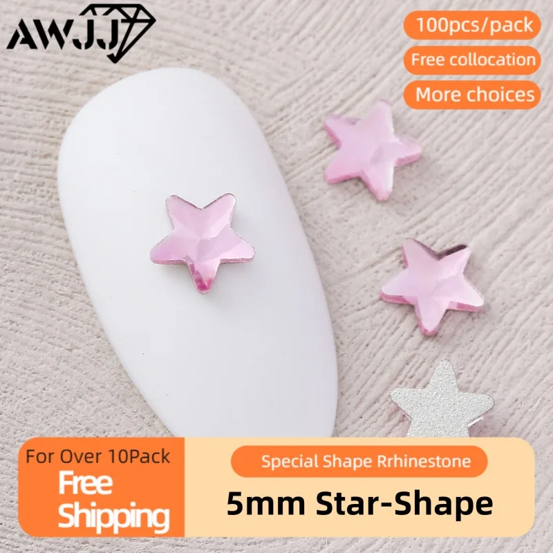 AWJJ 100pcs 5mm Star-Shaped Self-Adhesive Nail Art Rhinestone Shiny Nail Diamonds - Ideal Manicure Materials for Stunning Nails