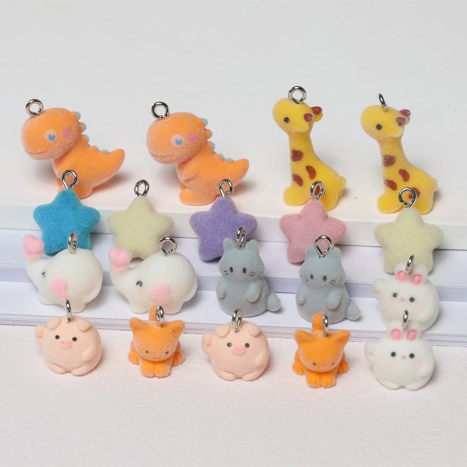 10pcs 3D New Flocking Spot Plush Cute Charms Animal Kitten Rabbit Pendants for Bracelet Necklace Making DIY Jewelry Accessories