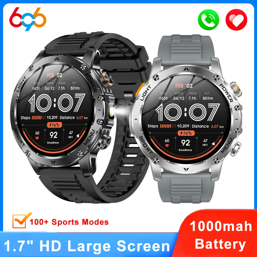 

Fashion Smartwatch Outdoor Sports Flashlight Wireless Calling Blue Tooth Watches Heart Rate Weather Music Waterproof Smart Watch