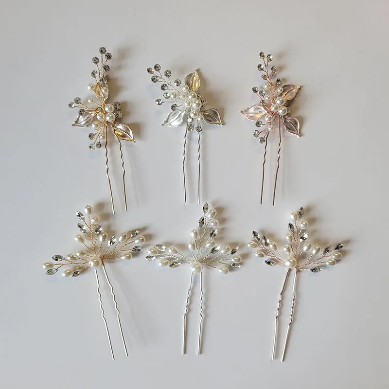 

SLBRIDAL Handmade Rhinestones Crystal Pearls Flower Bridal Hair Pin Wedding Hair Sticker Hair accessories Women Gilrs Jewelry