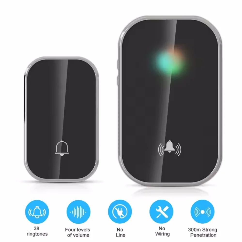 Wireless Doorbell Smart Home Welcome Door Bell 36 Ringtones 300M Long Distance Outdoor House Door Chime Kit Battery Free