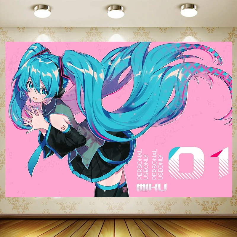 Hatsune Miku Foto Achtergrond Kids Verjaardagsfeest Decoratie Cartoon Anime Banner Vinyl Polyester Stof Achtergrond