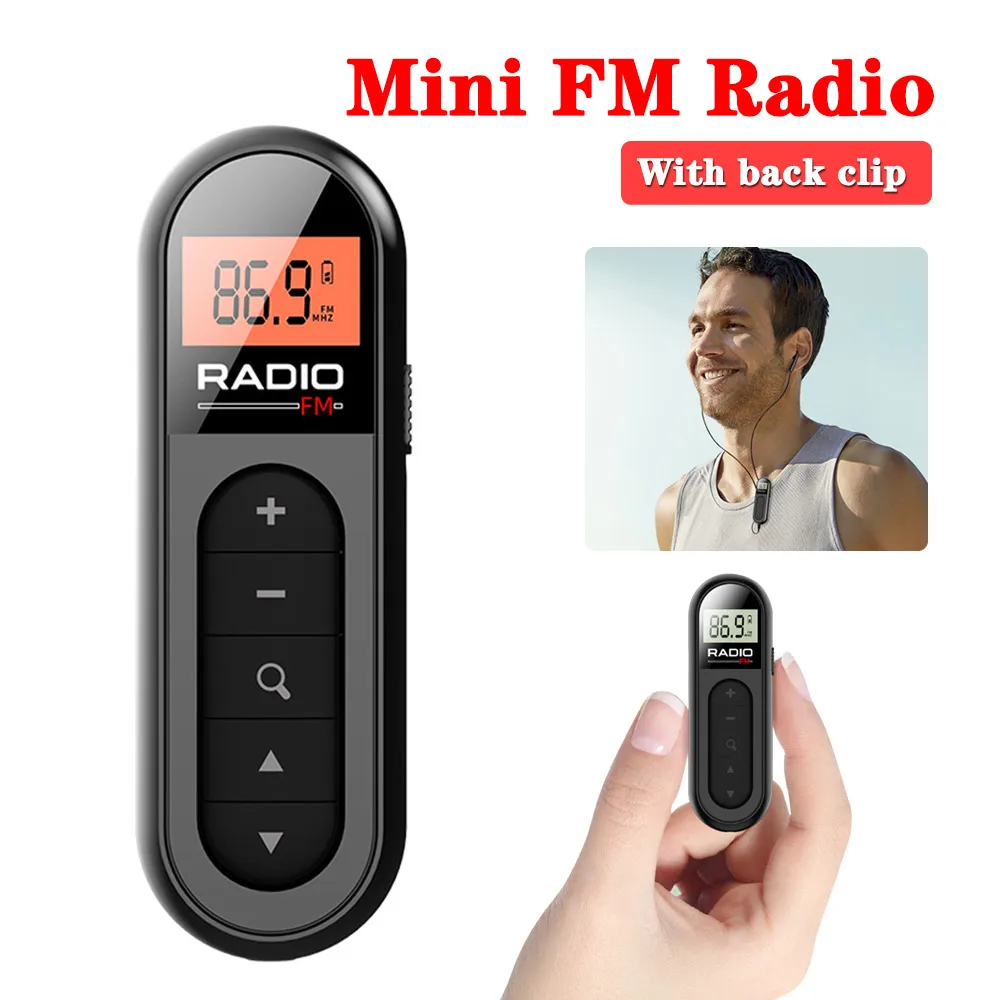 Mini Pocket FM Radio Portable 76-108MHZ Radio Receiver with Backlight LCD Display Wired 3.5mm Headphones Support Type-c Charging